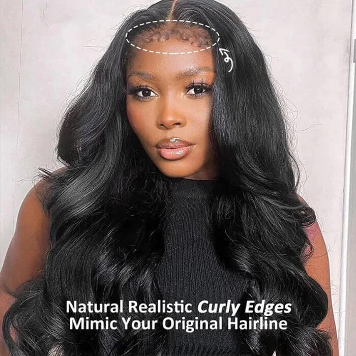 4C Edge Hairline Body Wave 13x4 HD Lace Front Wig with Curly Edges Baby Hair Wigs