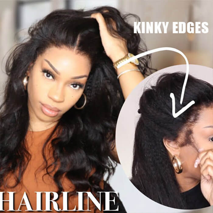 4C Edge Hairline Body Wave 13x4 HD Lace Front Wig with Curly Edges Baby Hair Wigs