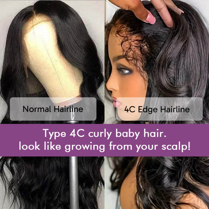 4C Edge Hairline Body Wave 13x4 HD Lace Front Wig with Curly Edges Baby Hair Wigs