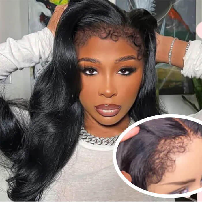 4C Edge Hairline Body Wave 13x4 HD Lace Front Wig with Curly Edges Baby Hair Wigs