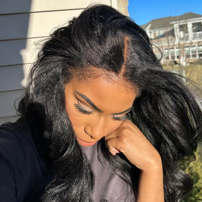 4C Kinky Edge Hairline Yaki Straight Wigs Pre Cut 4x4 HD Lace Human Hair Glueless Wig Pre Bleached