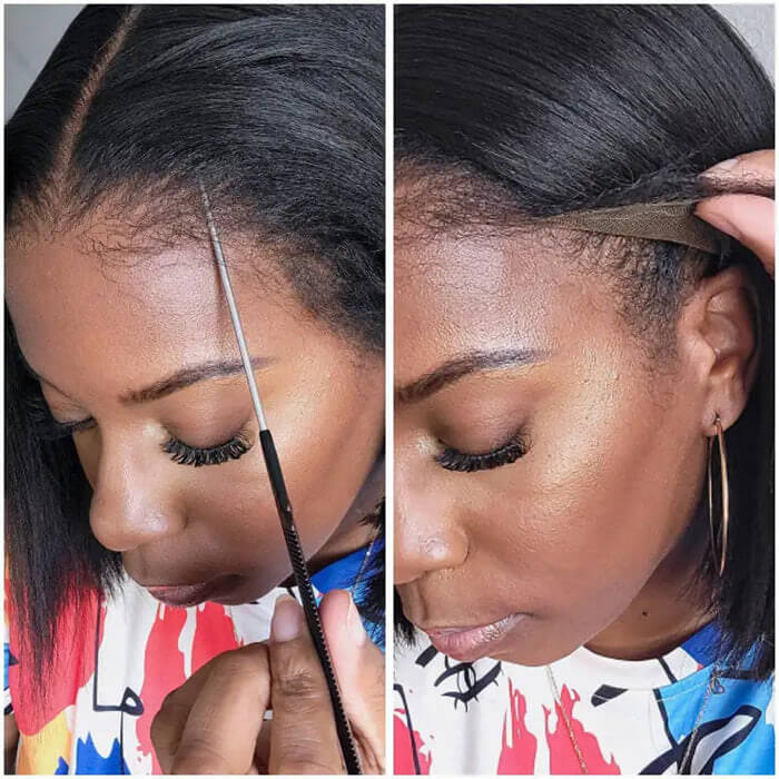 4C Kinky Edge Hairline Yaki Straight Wigs Pre Cut 4x4 HD Lace Human Hair Glueless Wig Pre Bleached