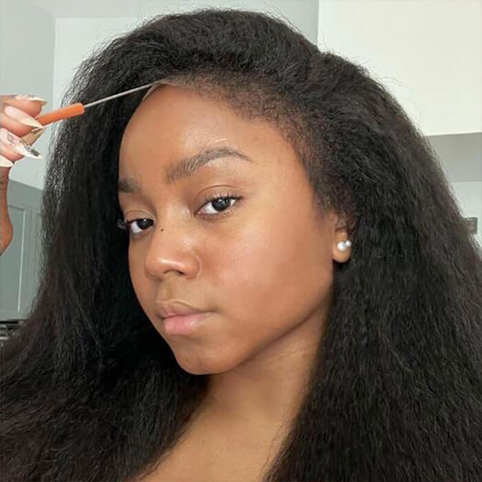 4C Kinky Edge Hairline Yaki Straight Wigs Pre Cut 4x4 HD Lace Human Hair Glueless Wig Pre Bleached