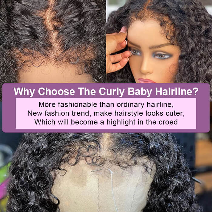 4C Edge Hairline Deep Wave 13x4 HD Lace Front Wig with Curly Edges Baby Hair Wigs