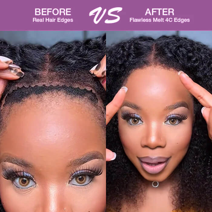 4C Edges Water Wave Kinky Edges Free Parting 13x4 Undetectable Lace Front Wig