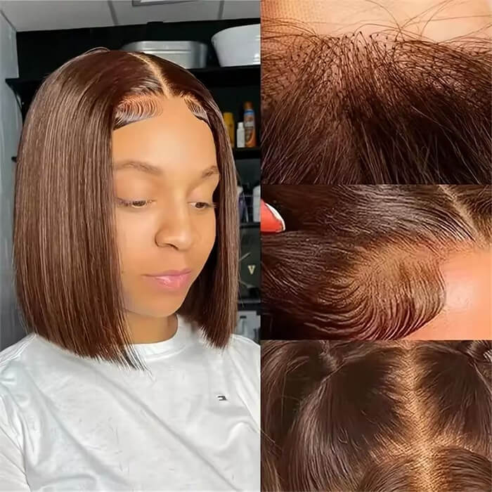 2 Glueless Wigs Set | 13x4 Lace Frontal Straight Bob Wig+10'' 4x4 Lace Closure Brown Straight Bob Wig