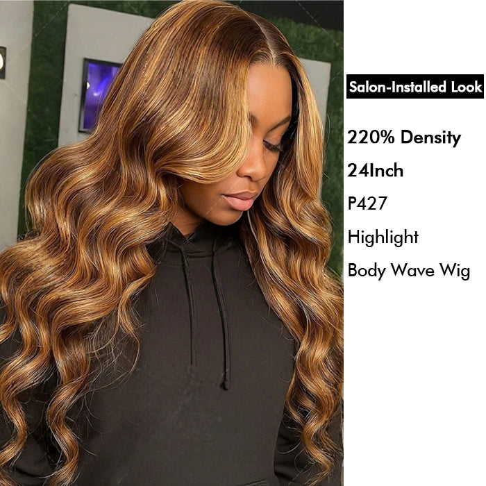 Custom High Density | Body Wave Lace Wig | P427 Highlight Color | Closure/Frontal