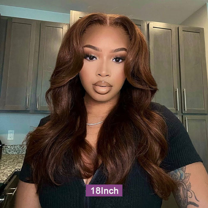 [18''=₵899] Brown Color Body Wave HD Invisible 4x4 Glueless Closure Wigs