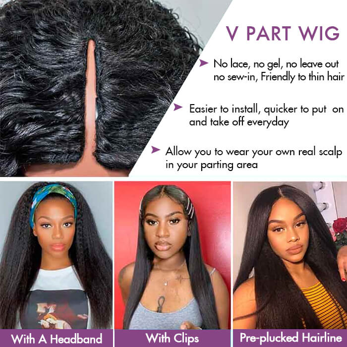 Glueless Wigs Curly V Part Wig Affordable Human Hair Wigs