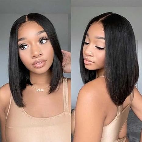 12 Inch 4x4 Lace Closure Human Hair Bob Wigs