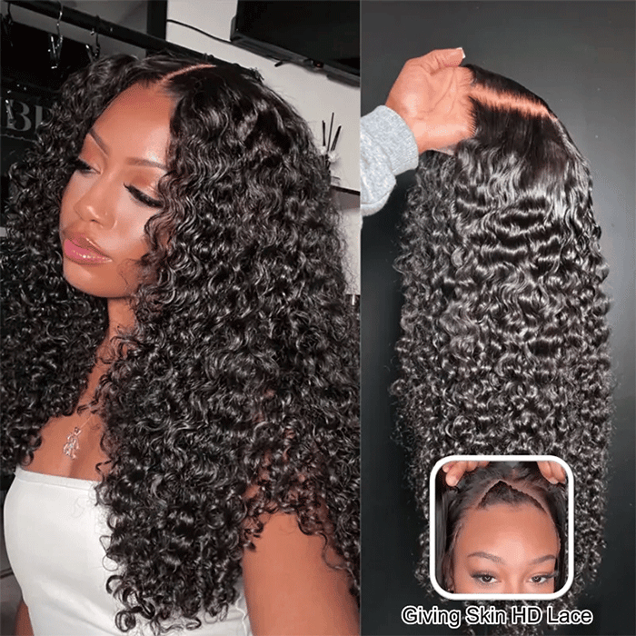 Pull Go Glueless Wig Jerry Curly With Drawstring Natural Black Breathable Cap 100% Human Hair Wig