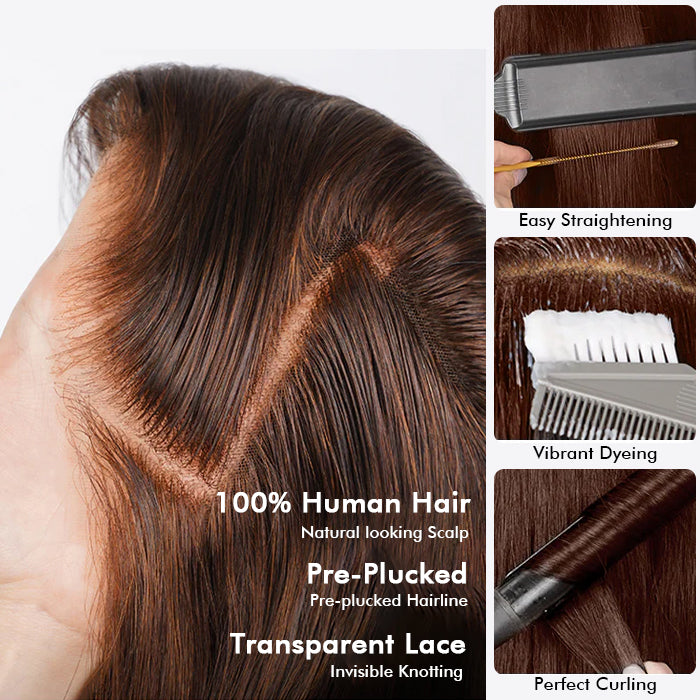 2 Glueless Wigs Set | 13x4 Lace Frontal Straight Bob Wig+10'' 4x4 Lace Closure Brown Straight Bob Wig