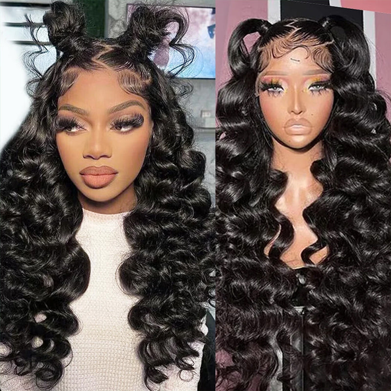 Loose Deep Wave Wig Preplucked Hairline HD Transparent Skin Melt  Lace Front Human Hair Wigs