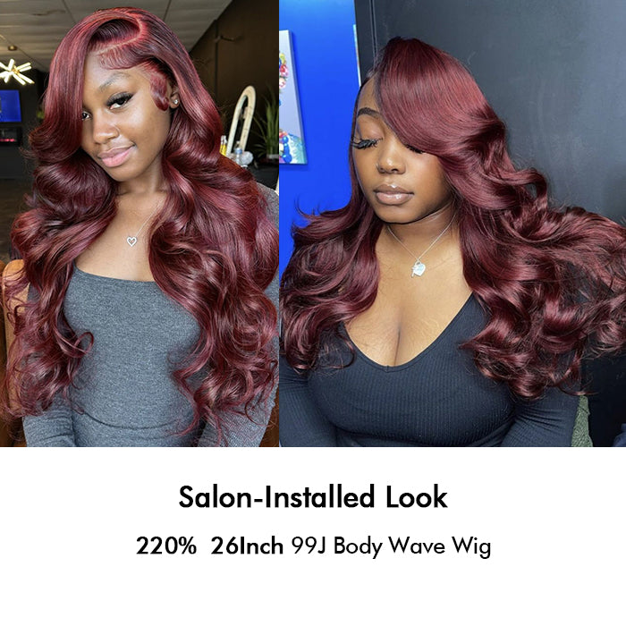 Custom High Density | Body Lace Wig | 99J Burgundy Color | Closure/Frontal