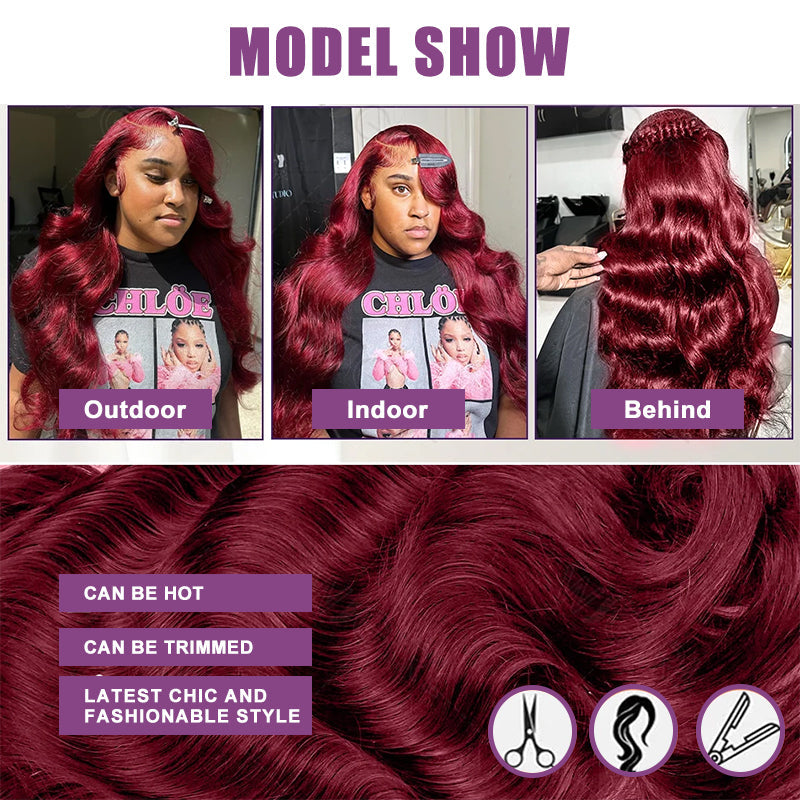 BOGO-Body Wave 99J Burgundy Body Wave 13*4 4*4 Lace Frontal Wigs