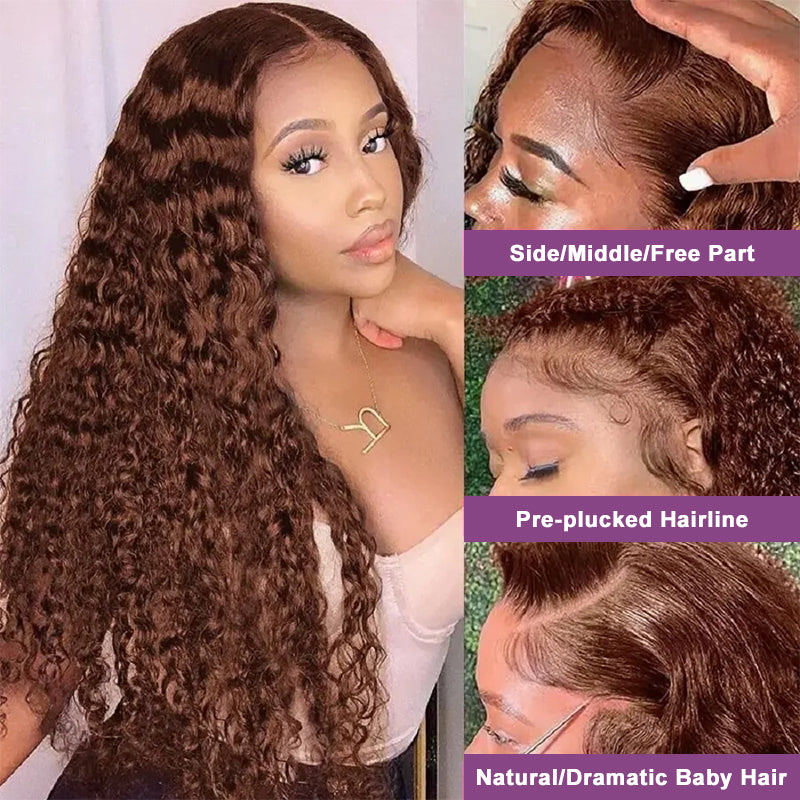 Chocolate Brown Curly 13x4 Hd Lace Front Wig Human Hair Brown Colored Brazilian Human Hair Wig