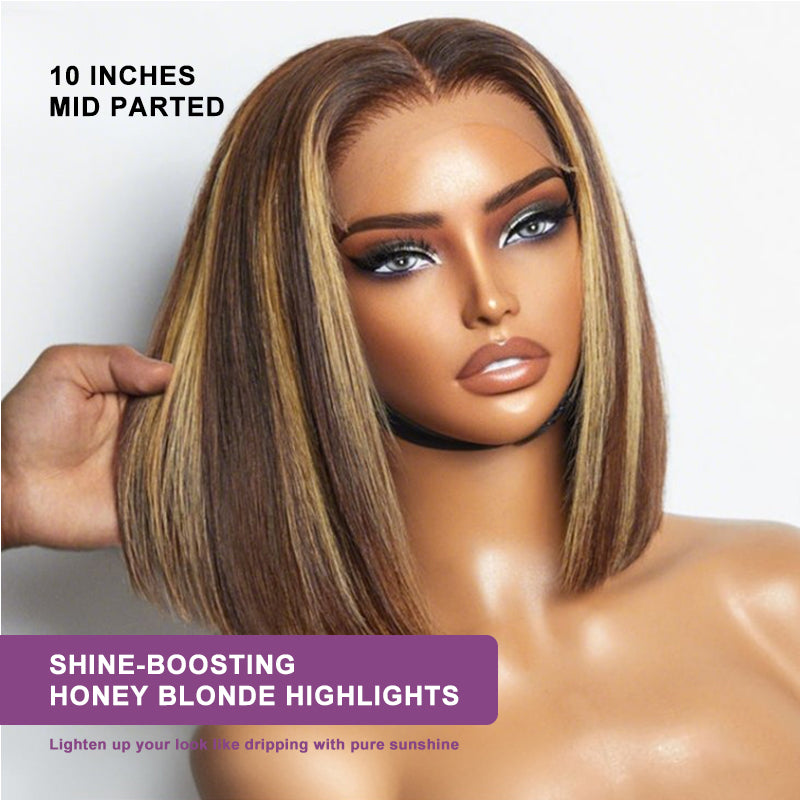 Honey Blonde P4/27 Highlight Straight Bob Wig Ombre 4x4 HD Lace Closure Wig