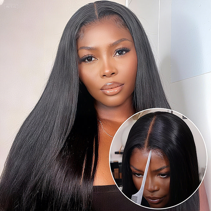 [20''=₵899] Natural Black Straight Wig For Beginners 4x4 Glueless Closure Pre Plucked Brazilian Virgin Hair Wigs