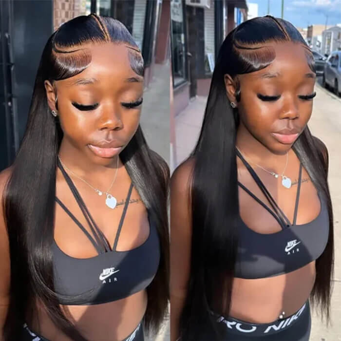 Glueless Pre Braided Wig Straight Hair 13x4 HD Lace Frontal Human Hair Wig