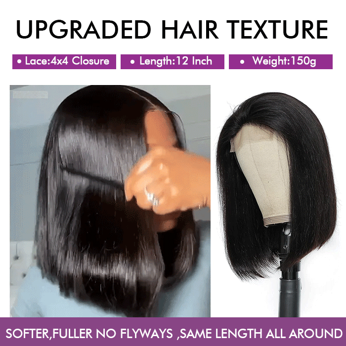 [12''=₵659] Silky Blunt Cut Shoulder Length Glueless 4x4 Closure Bob Wig