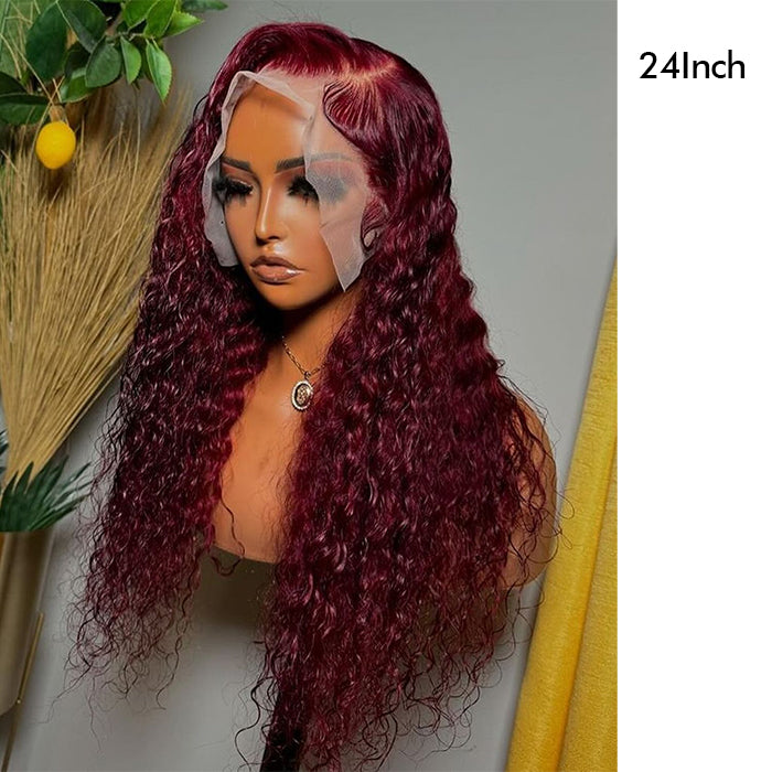 Real Show | Deep Culry Wig | 99J Burgundy Color | Frontal/Closure HD Lace Wig (10-32'')
