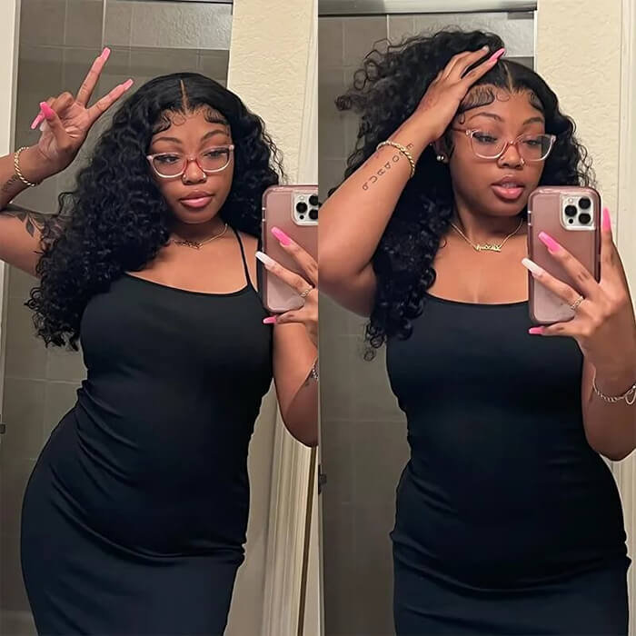 4C Edges Water Wave Kinky Edges Free Parting 13x4 Undetectable Lace Front Wig