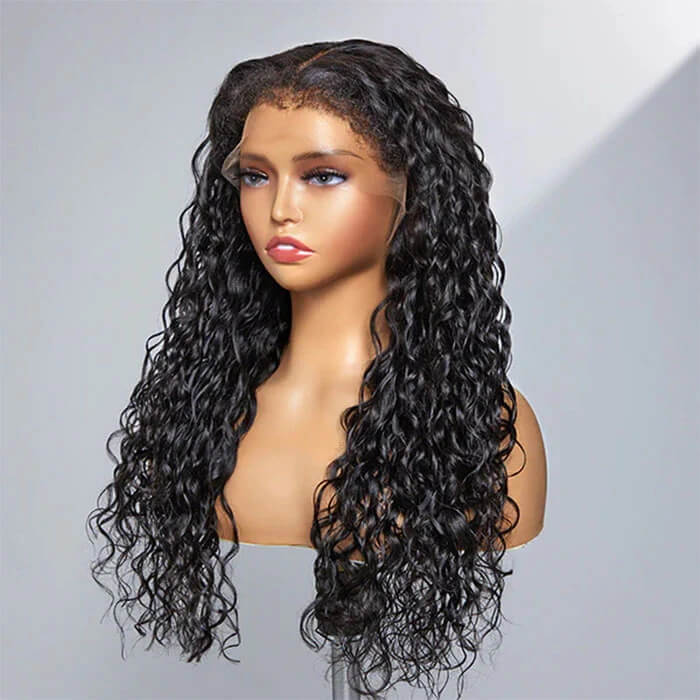 4C Edges Water Wave Kinky Edges Free Parting 13x4 Undetectable Lace Front Wig
