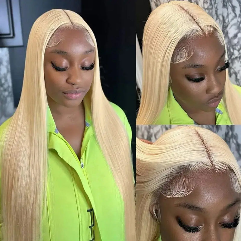 613 Blonde 4x4 5x5 Lace Closure Straight Human Hair Pre Plucked Wig