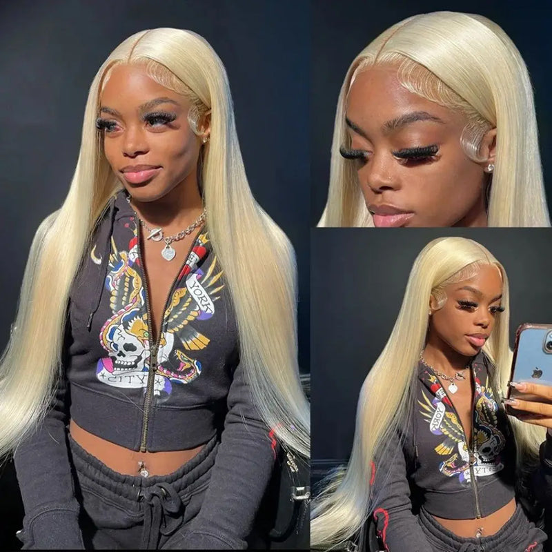 613 Blonde 4x4 5x5 Lace Closure Straight Human Hair Pre Plucked Wig