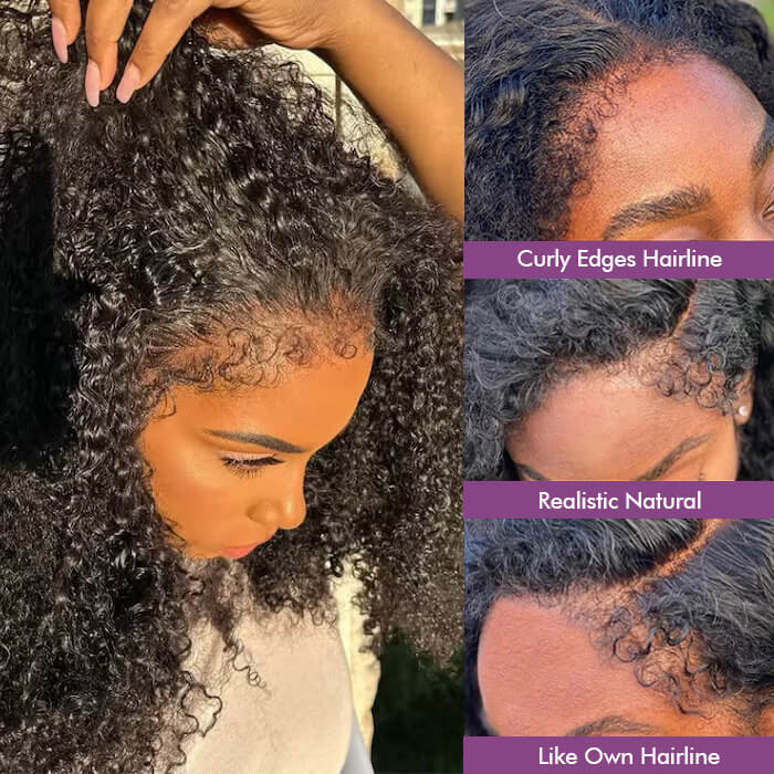 4C Curly Edge Lace Wig HD Lace Frontal Curly Human Hair Wig With Super Natural Hairline