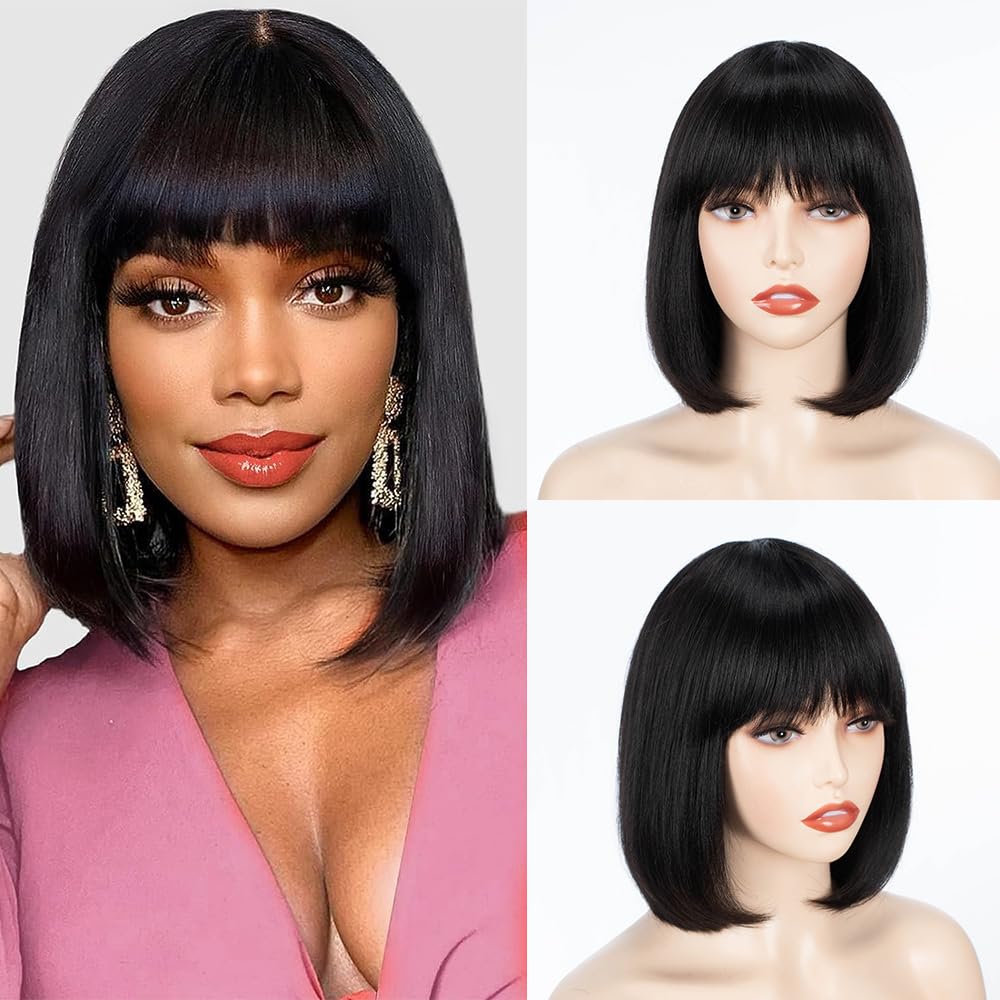 Bob Wig With Bangs Human Hair 4*4 HD Lace Closure Wigs Human Hair