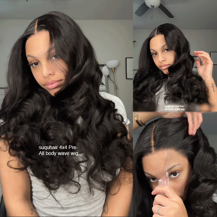 [20''=₵899] Body Wave HD Invisible 4x4 Glueless Closure Wigs Pre Plucked Brazilian Virgin Hair