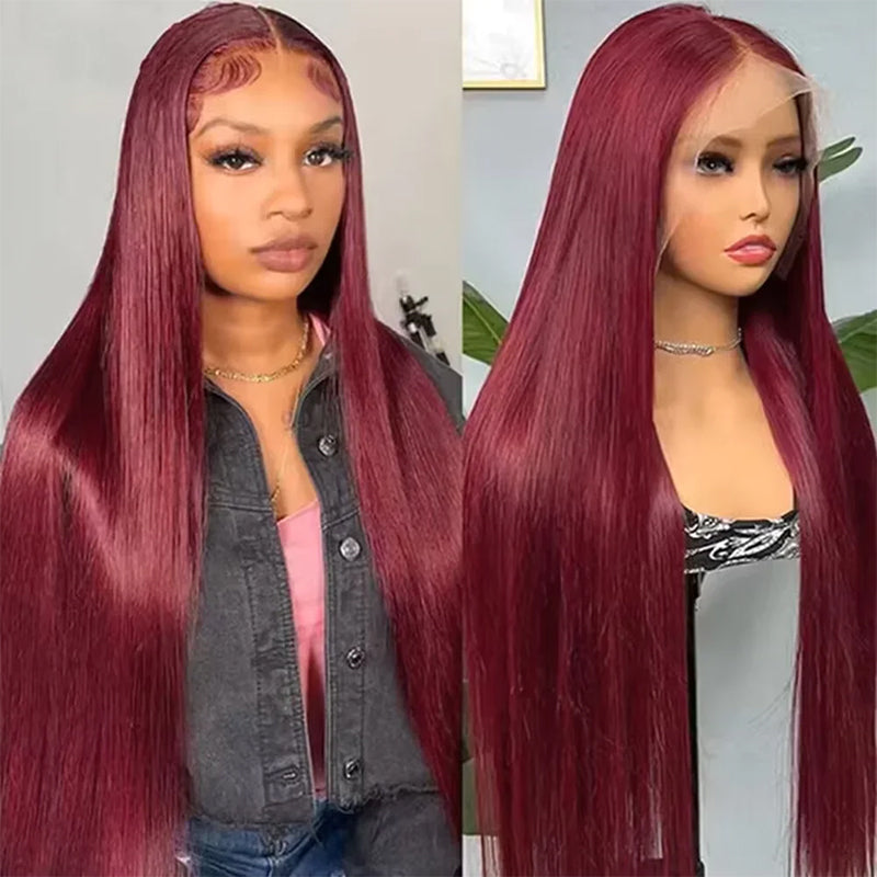 99J Burgundy Lace Front Wig 13*4 4*4 Frontal Straight Wigs Virgin Hair