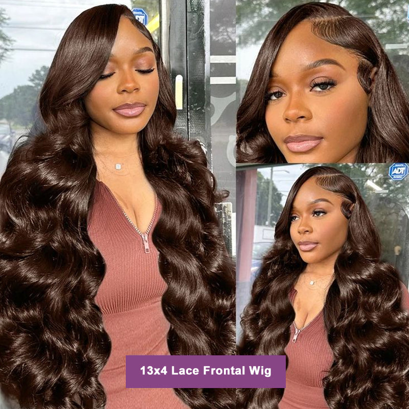 Chocolate Brown #4 Body Wave 13x4 Lace Front Human Hair Wigs For Women