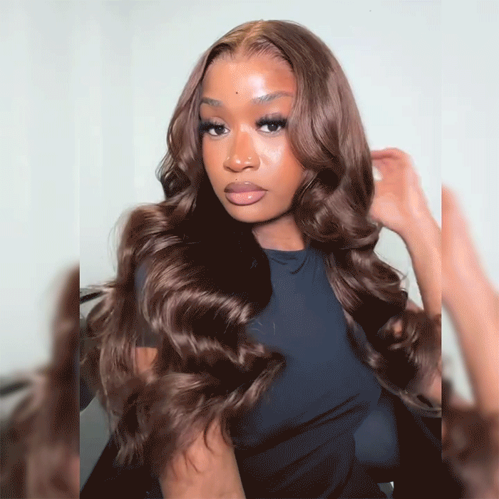 [18''=₵899] Brown Color Body Wave HD Invisible 4x4 Glueless Closure Wigs