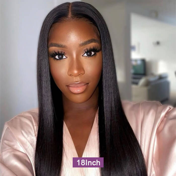 [18''=₵899] 4x4 Glueless Closure Wig Pre-Cut HD Lace Yaki Straight Human Hair Wigs