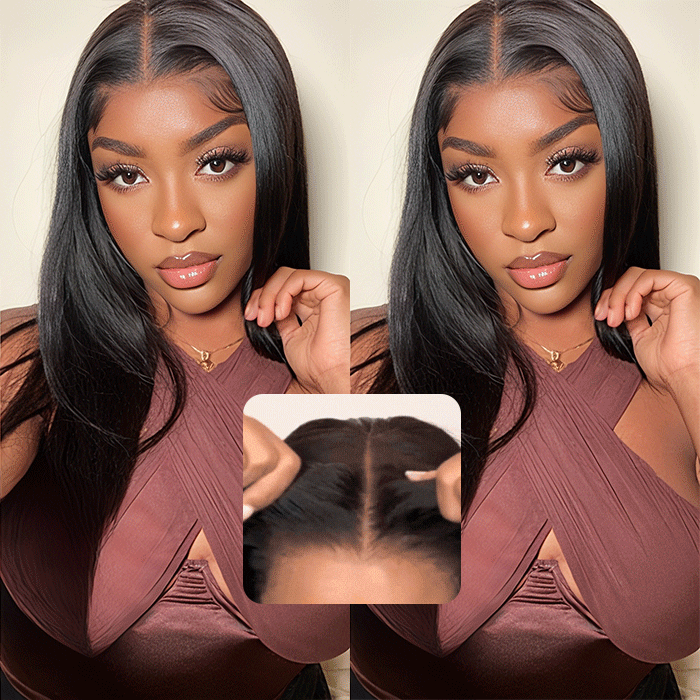 [20''=₵899] Natural Black Straight Wig For Beginners 4x4 Glueless Closure Pre Plucked Brazilian Virgin Hair Wigs