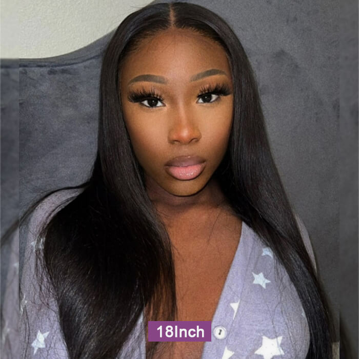 [18''=₵899] 4x4 Glueless Closure Wig Pre-Cut HD Lace Yaki Straight Human Hair Wigs