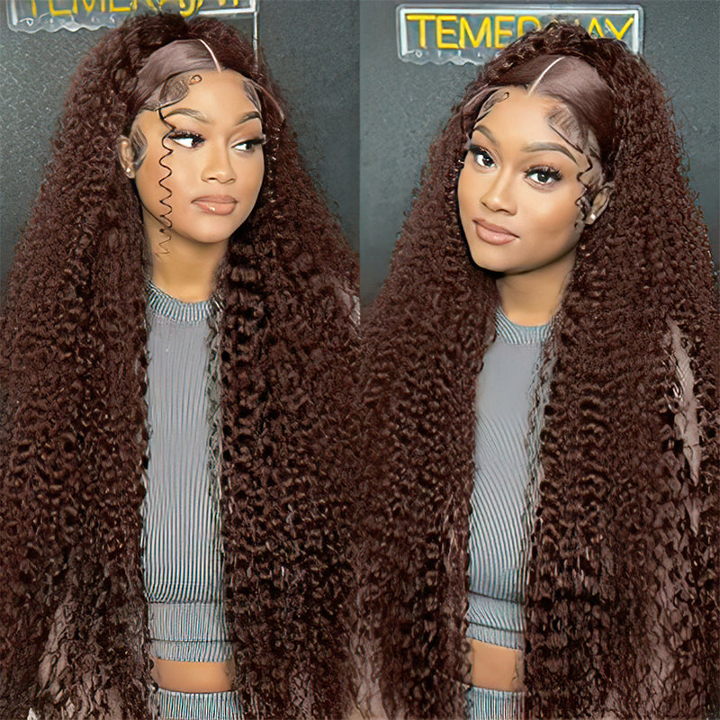 Chocolate Brown Curly 13x4 Hd Lace Front Wig Human Hair Brown Colored Brazilian Human Hair Wig