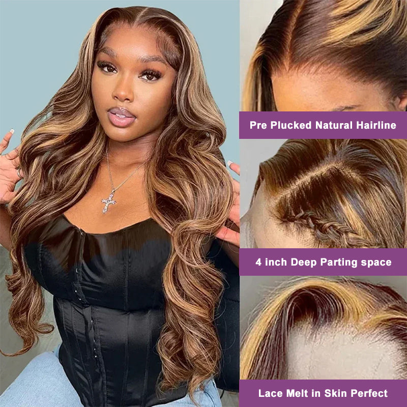 Body Wave Highlight P4/27 Lace Front Wig 100% Virgin Human Hair Wigs For Women