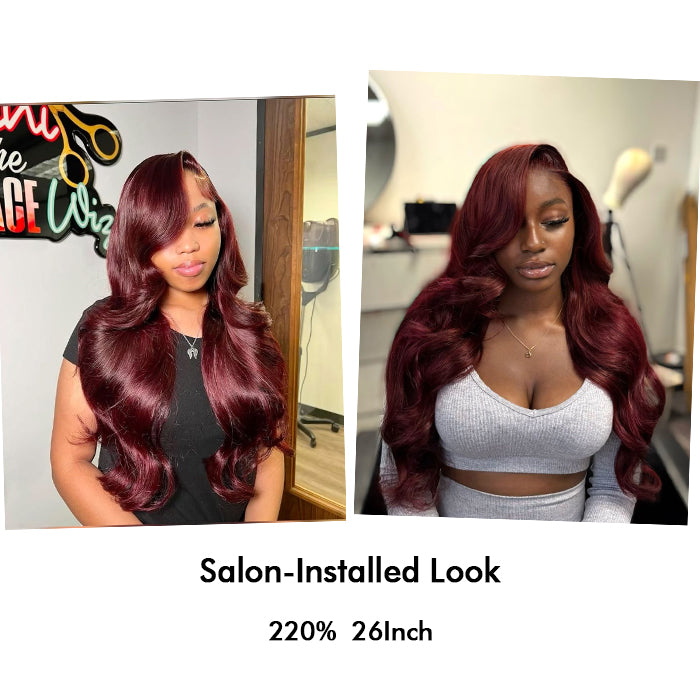 Custom High Density | Body Lace Wig | 99J Burgundy Color | Closure/Frontal