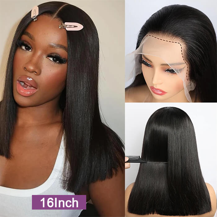 Suqu Hair Short Straight Short Bob Wigs Transparent Lace Frontal Human Hair Wig