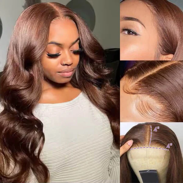 2 Glueless Wigs Set | 20'' 13x4 HD Lace Frontal Straight Wig+24'' 4x4 Lace Closure Brown Body Wave Wig