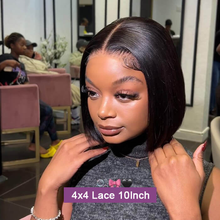2 Glueless Wigs Set | 10'' 13x4 Lace Frontal Curly Bob Wig+10'' 4x4 Lace Closure Straight Bob Wig