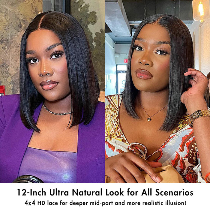[12''=₵659] Silky Blunt Cut Glueless 4x4 Closure Shoulder Length Bob Wig