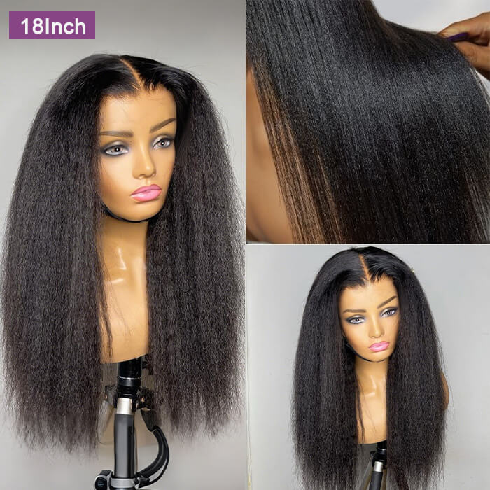[18''=₵899] 4x4 Glueless Closure Wig Pre-Cut HD Lace Yaki Straight Human Hair Wigs