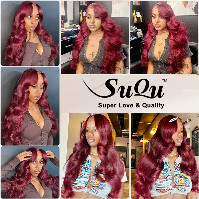 Body Wave 99J Burgundy Body Wave 13*4 4*4 Lace Frontal Wigs