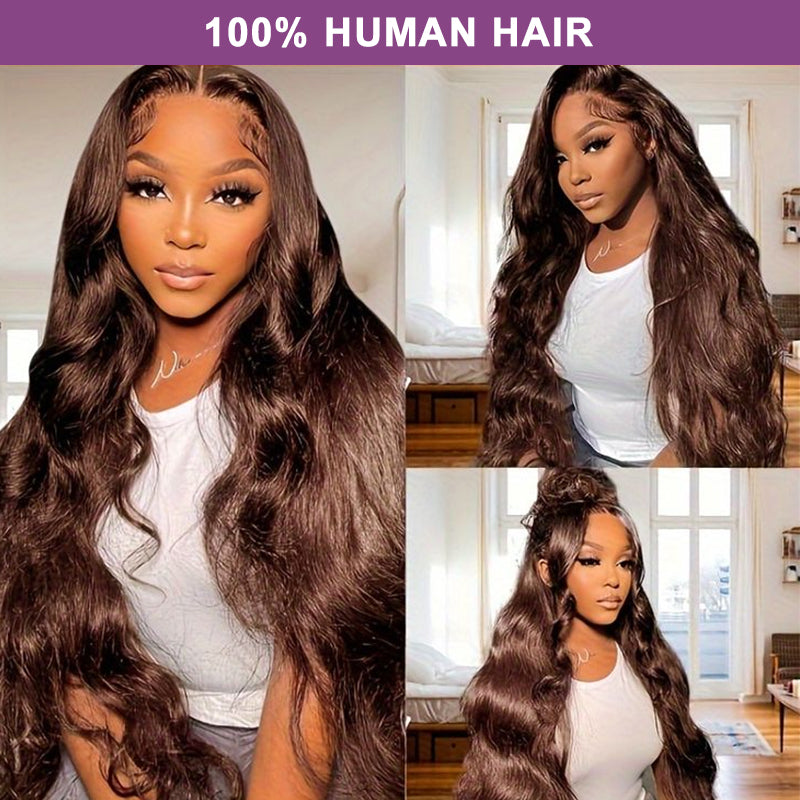 Chocolate Brown #4 Body Wave 13x4 Lace Front Human Hair Wigs For Women