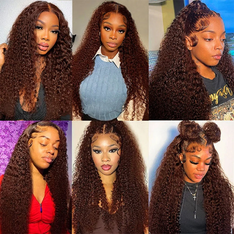 Chocolate Brown Curly 13x4 Hd Lace Front Wig Human Hair Brown Colored Brazilian Human Hair Wig