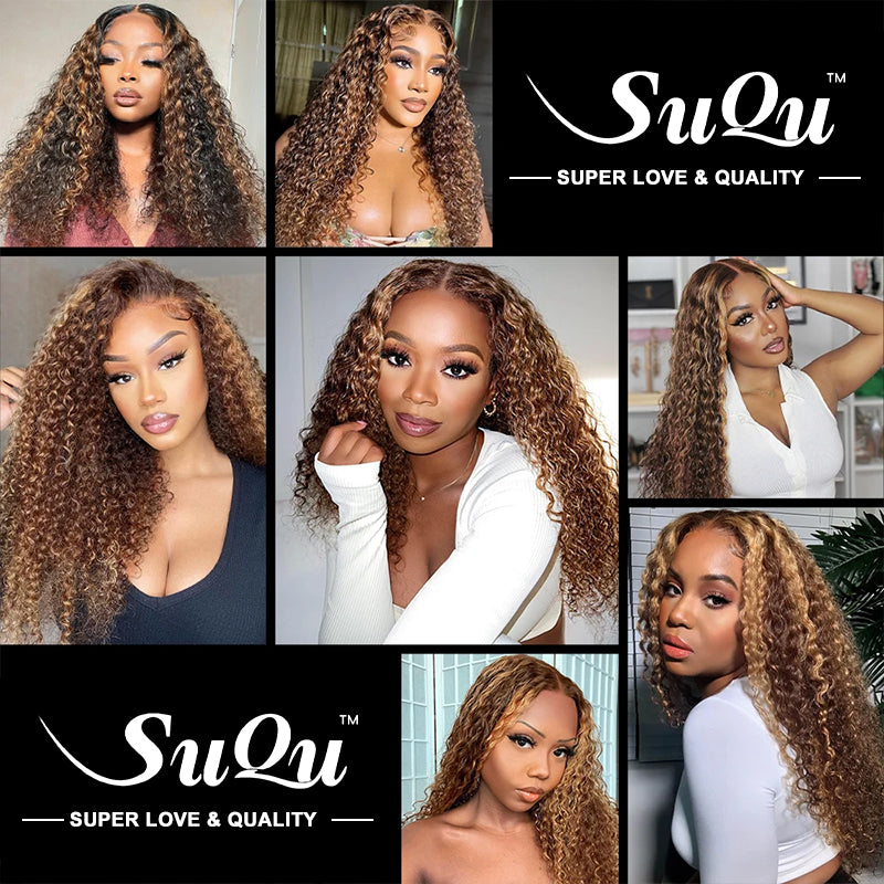 Honey Blonde Highlights P4/27 Colored Deep Wave HD Lace 100% Virgin Human Hair Wigs